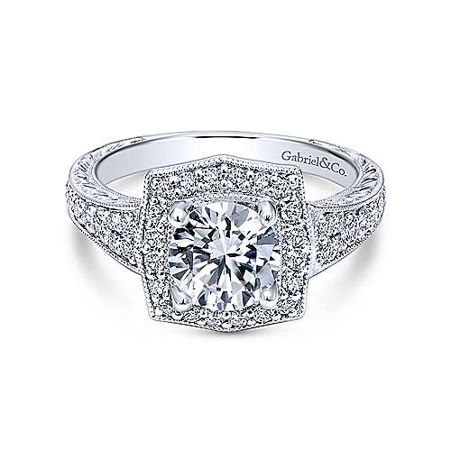 Gabriel & Co Vintage 14K White Gold Round Diamond Halo Engagement Ring ER10191W44JJ
