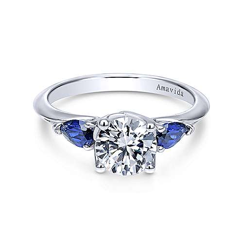 Gabriel & Co 18K White Gold Round Sapphire and Diamond Engagement Ring  ER11806R4W8JSA