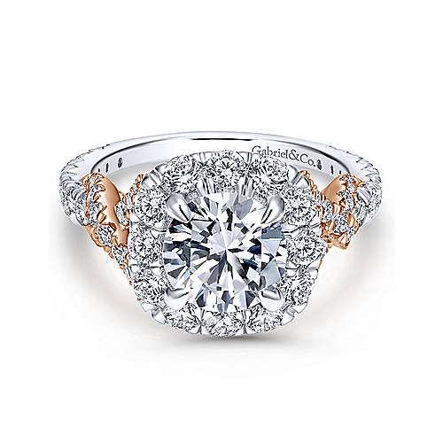 Gabriel & Co Vintage 14K White-Rose Gold Round Diamond Halo Engagement Ring ER11972R6T44JJ