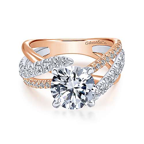 Gabriel & Co 14K White Rose Gold Round Free Form Diamond Engagement Ring  ER12337R6T44JJ