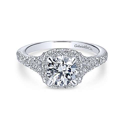 Gabriel & Co 14K White Gold Cushion Halo Round Diamond Engagement Ring  ER12623R4W44JJ