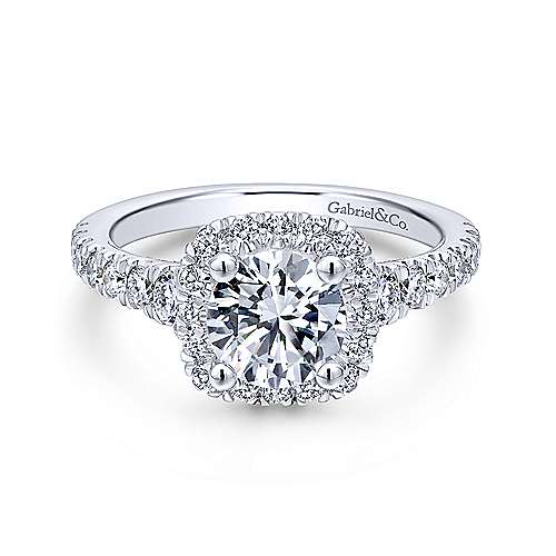Gabriel & Co 14K White Gold Cushion Halo Round Diamond Engagement Ring  ER12761R4W44JJ