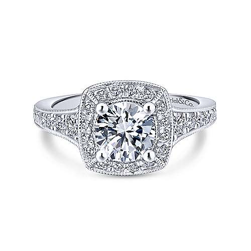 Gabriel & Co 14K White Gold Round Diamond Halo Engagement Ring ER12838R4W44JJ