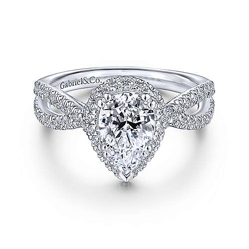 Gabriel & Co 14K White Gold Pear Shape Halo Diamond Engagement Ring  ER14425P4W44JJ