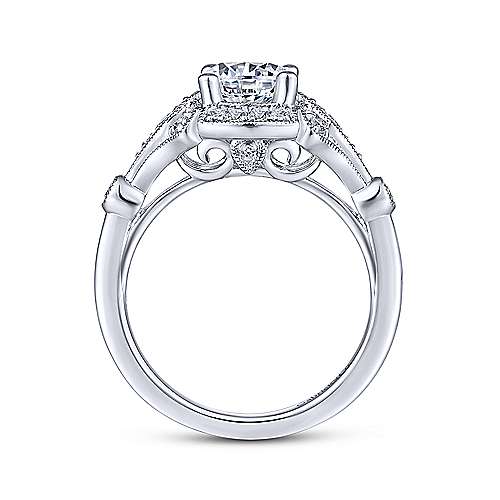 Gabriel & Co Unique 14K White Gold Art Deco Halo Engagement Ring  ER14430R4W44JJ