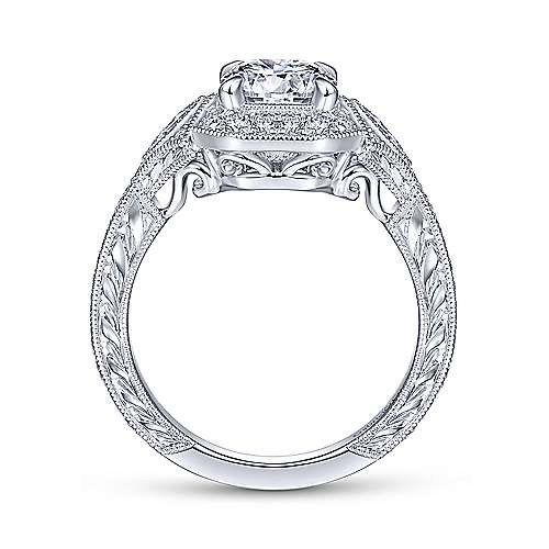 Gabriel & Co Art Deco 14K White Gold Round Halo Diamond Engagement Ring  ER14440R4W44JJ