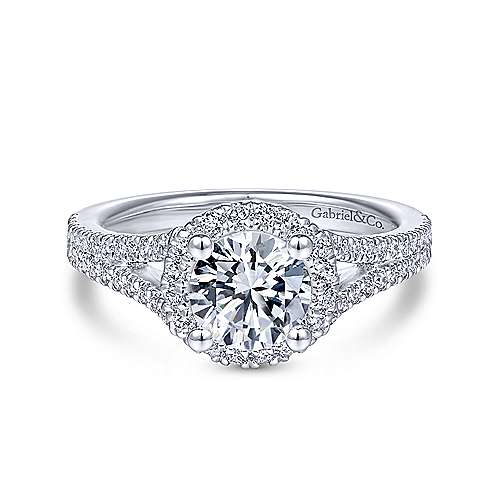 Gabriel & Co 14K White Gold Round Diamond Halo Engagement Ring ER14454R4W44JJ