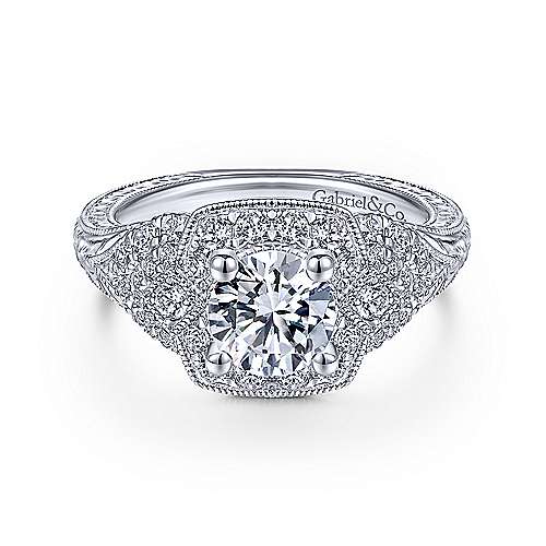 Gabriel & Co Vintage 14K White Gold Round Halo Diamond Engagement Ring  ER14482R4W44JJ