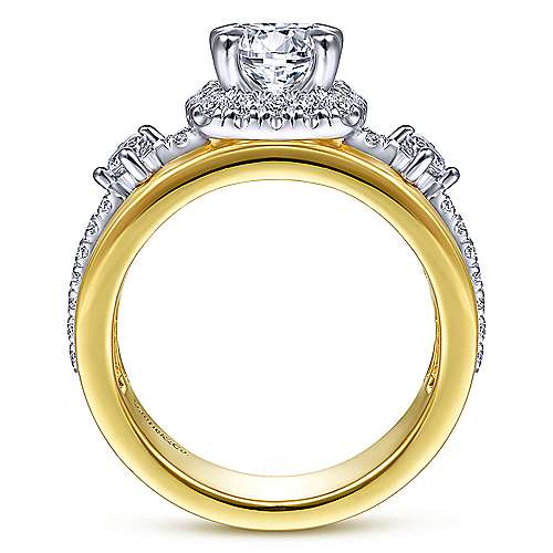 Gabriel & Co 14K White Yellow Gold Cushion Halo Round Diamond Engagement Ring  ER14608R4M44JJ