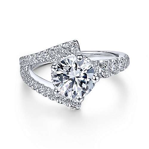 Gabriel & Co 14K White Gold Round Asymmetrical Split Shank Diamond Engagement Ring ER14648R6W44JJ