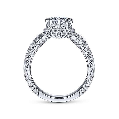 Gabriel & Co Vintage 14K White Gold Round Curved Diamond Engagement Ring ER14765R3W44JJ