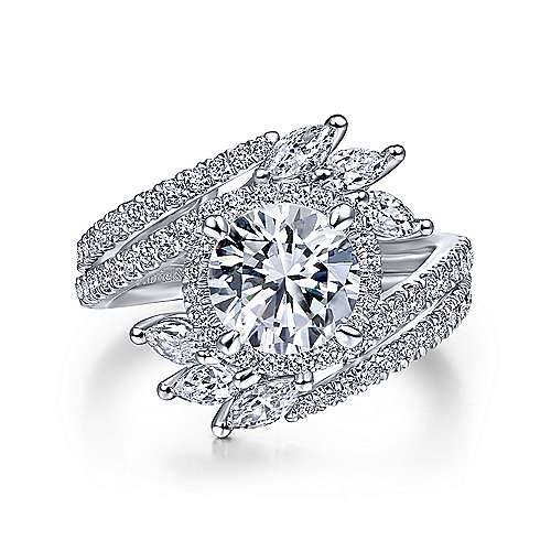 Gabriel & Co 14K White Gold Round Halo Diamond Bypass Engagement Ring ER14967R6W44JJ