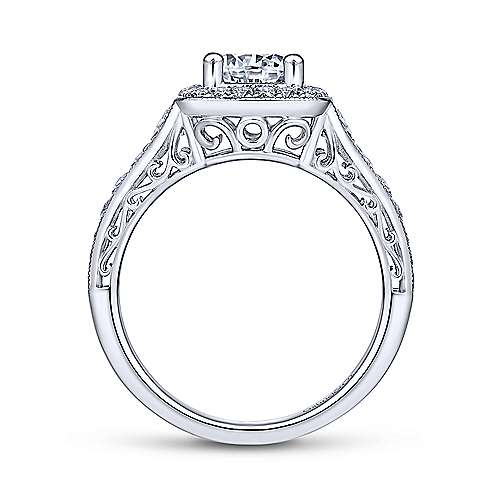 Gabriel & Co Vintage 14K White Gold Cushion Halo Round Diamond Engagement Ring  ER7293W44JJ