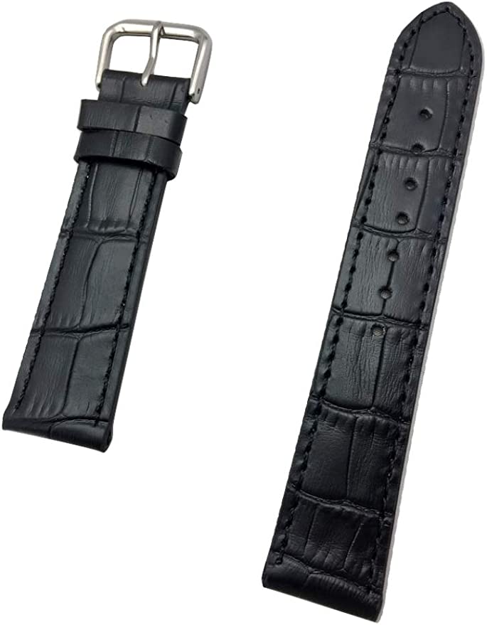 Luxe Time USA 24mm Alligator Print Black Leather Strap with Steel Buckle Replacement Band