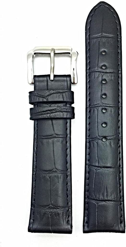 Luxe Time USA 24mm Alligator Print Black Leather Strap with Steel Buckle Replacement Band