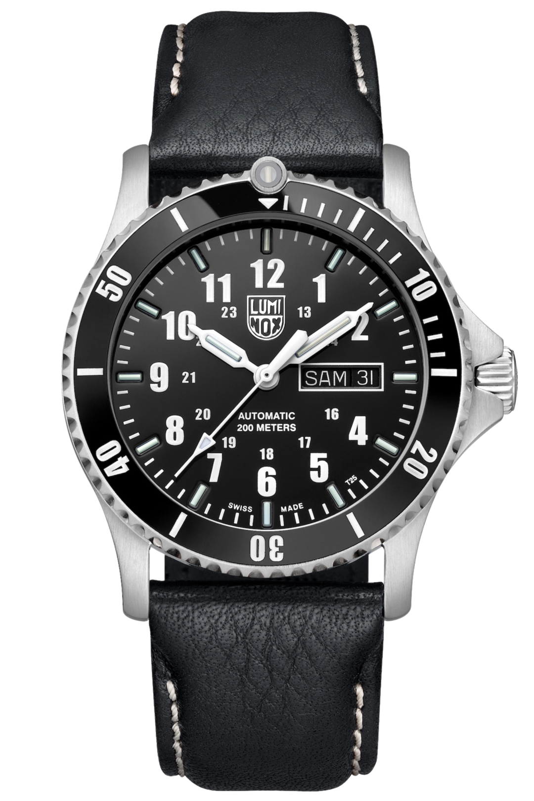 Luminox 0921 Men's Automatic Sport Timer Black Dial Leather Strap Watch