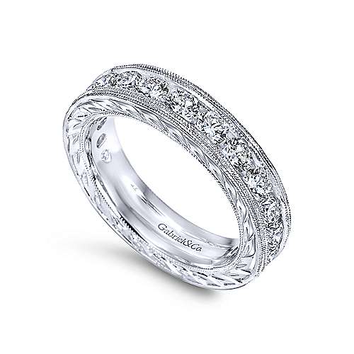 Vintage 14k White Gold Hand Engraved Channel Set Eternity Band  AN5280-6W44JJ